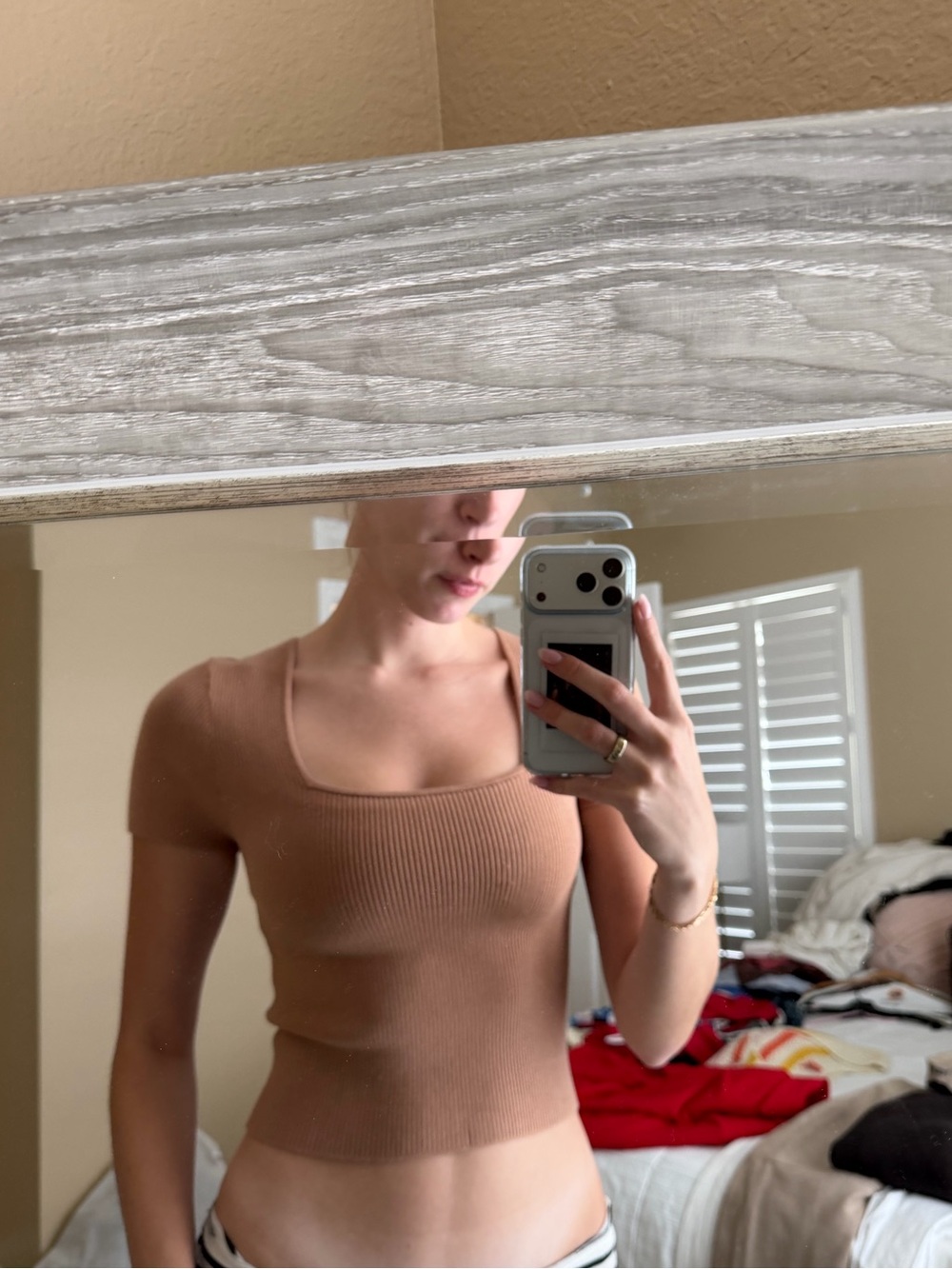 Abercrombie & Fitch Ribbed Square-Neck Crop Top — Tan